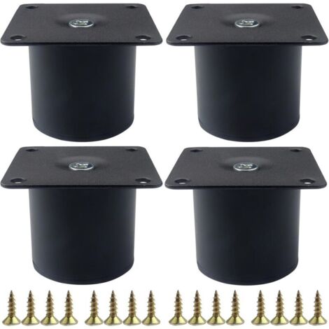 4 runde schwarze Metallmöbelfüße mit Befestigungsschrauben für Bett und Arbeitsplatte (5 cm)