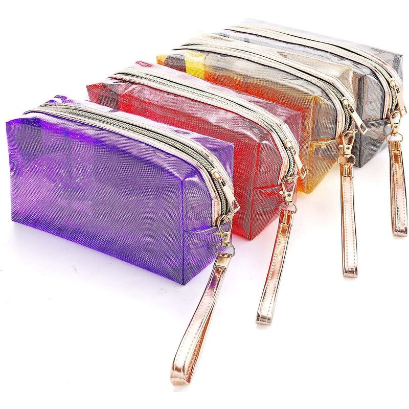 Image of 4 sacchetti cosmetici impermeabili Borsa cosmetica con cerniera trasparente in pvc con manico con borsa cosmetica trasparente portatile per bagno,