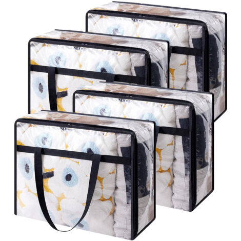 4 sacs de rangement transparents pour vêtements, 40 L, sacs de déménagement pliables en plastique pour couvertures, organisateur de placard