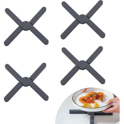 4 salvamanteles de silicona plegables de 20 cm de largo, resistentes al calor, para ollas y sartenes calientes, de 1,3 cm de grosor, antideslizantes y resistentes al calor, color negro.