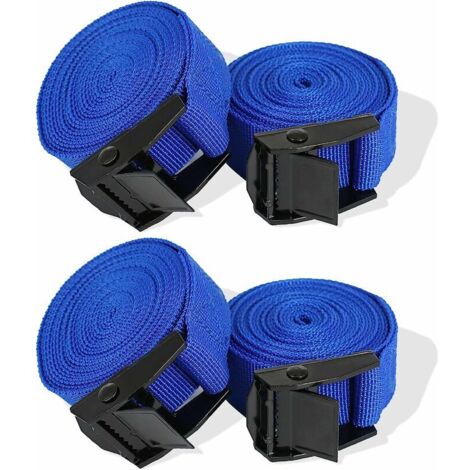 4 Sangles d'arrimage 1m avec verrou de Serrage, Sangle 25mm, Bleue Sangle Velo , Sangle a cliquet, avec verrou de Serrage, Sangle a cliquet, Sangle Moto remorque