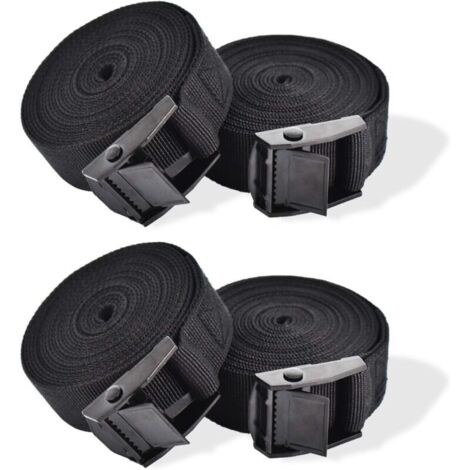 4 Sangles d'arrimage, 1m Sangle de Serrage, Sangle à cliquet, Sangle 25mm, Noir Sangle, avec verrou de Serrage, Sangle a cliquet, Sangle Moto remorque