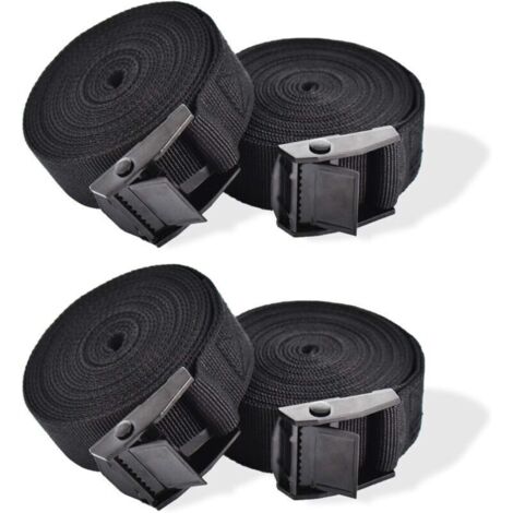 4 Sangles d'arrimage, 1m Sangle de Serrage, Sangle à cliquet, Sangle 25mm, Noir Sangle, avec verrou de Serrage, Sangle a cliquet, Sangle Moto remorque