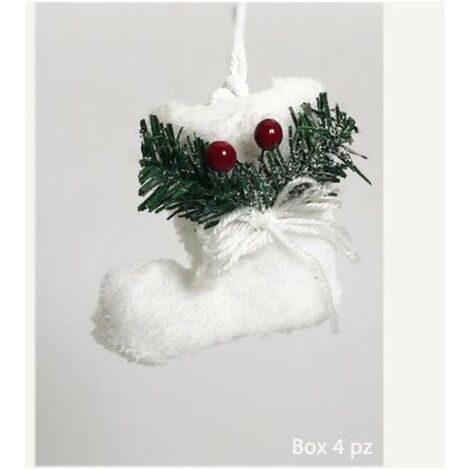 4 scarpette decorate 13 cm per albero di natale - colore bianco - decorazioni addobbi
