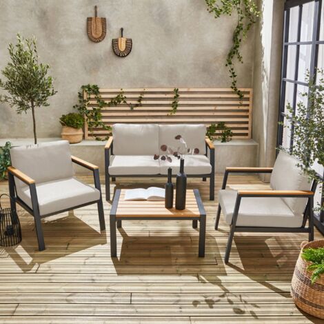 4-seater aluminium and polywood garden sofa set, Casoria, Beige, 128x75x74.5 cm