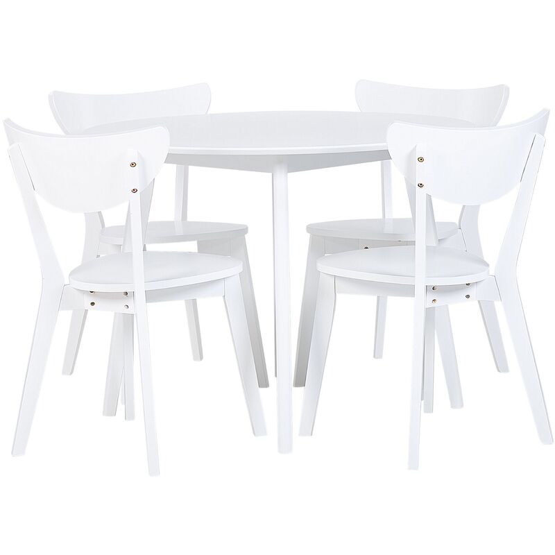 Round Table and 4 Chairs Dining Set mdf Top Wooden Legs White Roxby - White