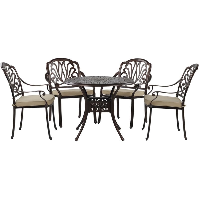 Vintage Garden Outdoor 4 Seater Dining Set Brown Aluminium with Seat Pads Ancona