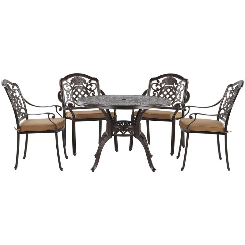 Retro Garden Outdoor 4 Seater Dining Set with Cushions Aluminium Brown Salento