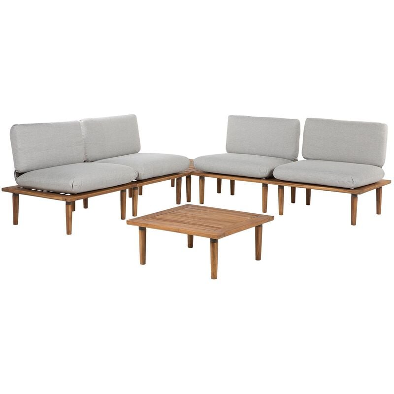 Modern Outdoor Garden Lounge 4 Seater Set with Cushions Grey Certified Acacia Wood Frascati