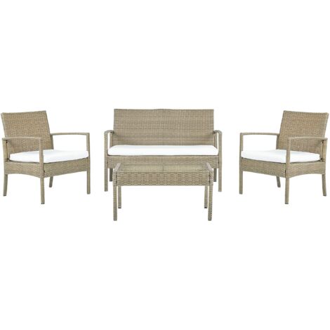 4 Seater PE Rattan Garden Sofa Set Light Brown MARSALA
