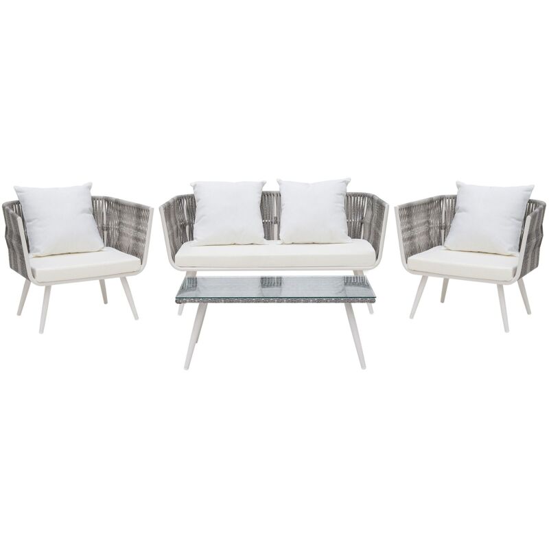 Beliani - Modern 4 Piece Outdoor Conversation Set Off-white Wicker Cushions Ragusa