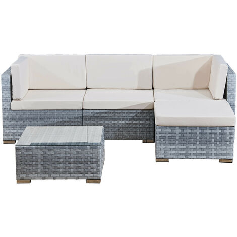 main image of "4 seats outdoor sofa rattan garden furniture set - Light grey - CANNES"