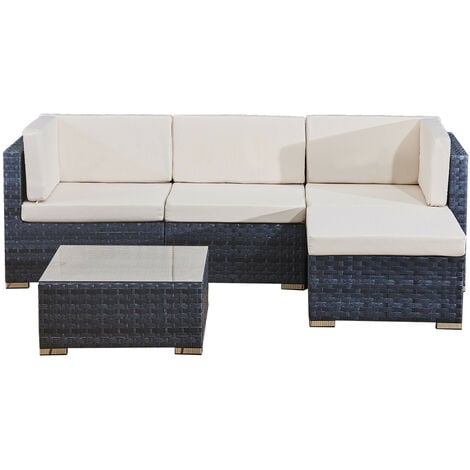 main image of "4 seats outdoor sofa rattan garden furniture set - Ocean grey - CANNES"