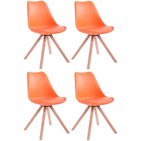 4 sedie da pranzo in stile scandinavo in plastica sintetica e arancione con gambe quadrate in legno chiaro CDS10368