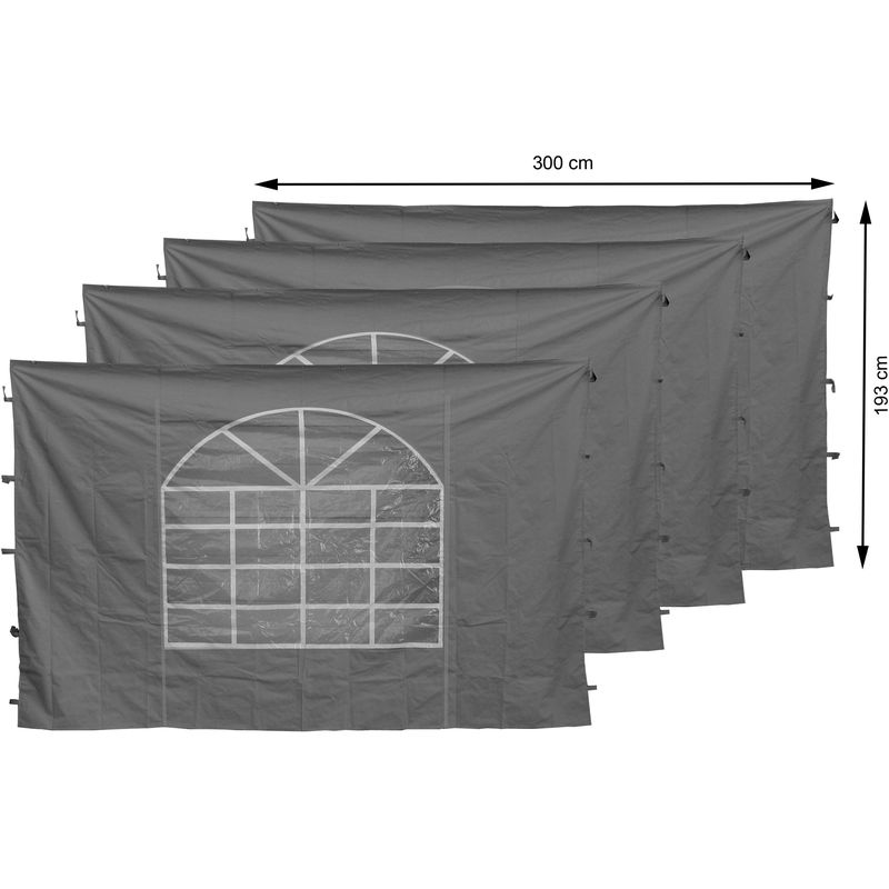 4 Seitenteile mit PVC Fenster 300x195cm für Pavillon Sahara 3x3m Seitenwand Grau
