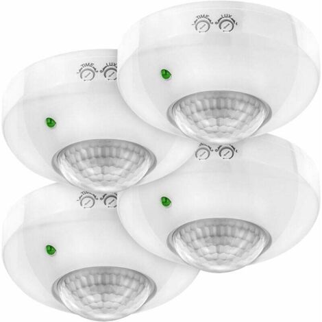 4 sensori di movimento a infrarossi per montaggio a soffitto, controllo della luce interna, area di lavoro a 360°, portata di 6 m, sensore di luce integrato, bianco, 115x60 mm