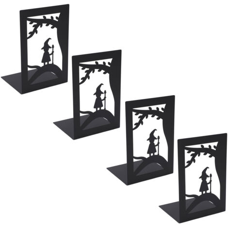 4 serre-livres métalliques lourds avec embouts anti-glisse, design elfique forestier, pour étagères de bibliothèque, bureau ou salle de classe