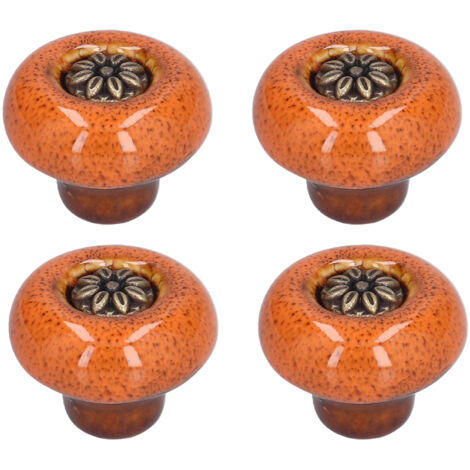 4 Set Cabinet Handle Retro Round Shaped Single Hole Door Knob for Home Bedroom Living RoomGreen Ancient Leopard Print Orange