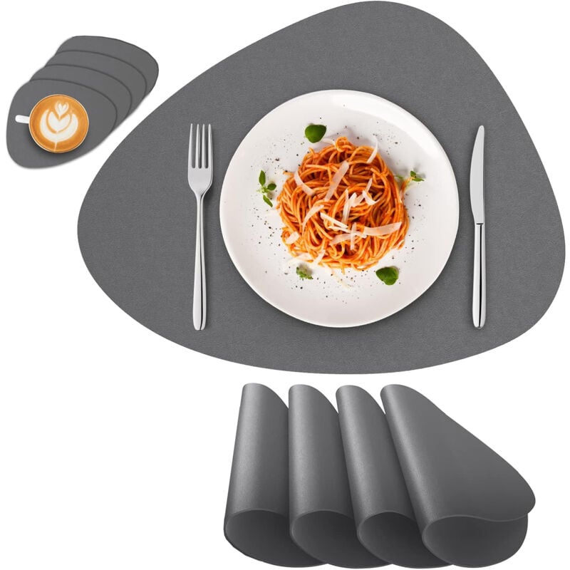 Jn.songs - 4 Set de Table et Dessous de Verre Antidérapant Imperméables pour Intérieur Cuisine Table à Manger Fête - Gris
