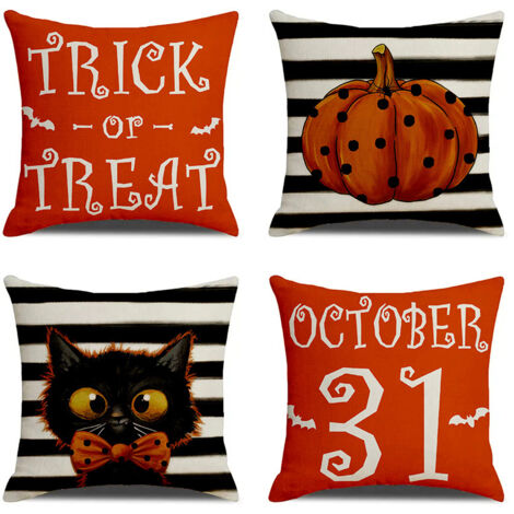 4 set di cuscini per divano di Halloween, design di zucca di Halloween, divertenti fodere per cuscini per divano per la decorazione della casa (45x45 cm)