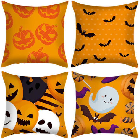 4 set di cuscini per divano di Halloween, fodere per cuscini color pesca, cuscini per divano di Halloween (45x45 cm)