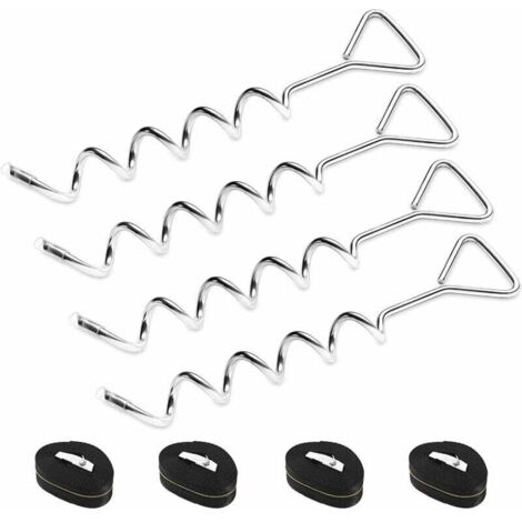 4 set di picchetti di ancoraggio per trampolino per impieghi gravosi, kit di ancoraggio a terra - picchetti in acciaio inossidabile zincato per trampolino, altalena da giardino e campeggio con 4 cingh