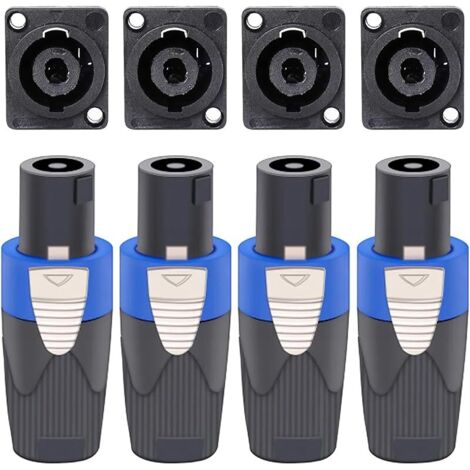 4 Set Kit de connecteurs Speakon, fiches de haut-parleur 4 broches à verrouillage rotatif et prises de montage sur panneau de châssis, compatibles NL4FC, NL4FX, NL4MPR