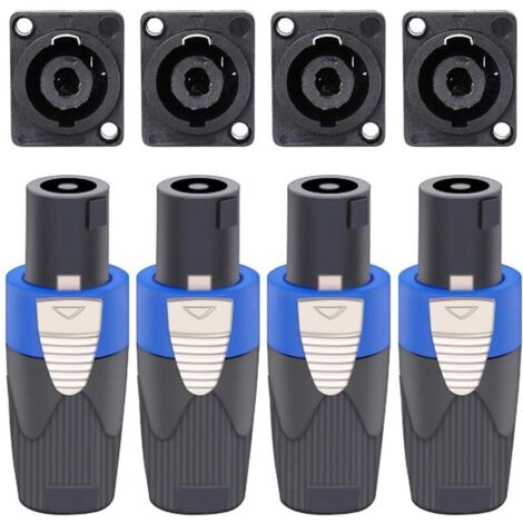 4 Set Kit de connecteurs Speakon, fiches de haut-parleur 4 broches à verrouillage rotatif et prises de montage sur panneau de châssis, compatibles NL4FC, NL4FX, NL4MPR