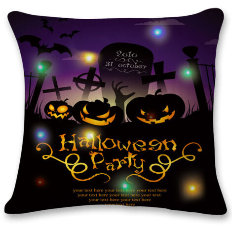 4 Sets Halloween-Sofakissen, Halloween-Lichtdekorkissen, Sofakissen, LED-Lichter, kreative Leinenkissenbezüge (45x45 cm)