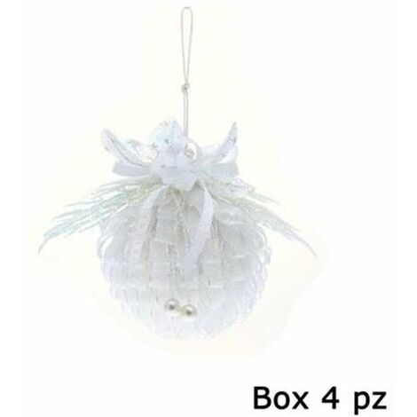 4 sfere decorate per albero di natale - colore bianco - addobbi natalizi decorazioni