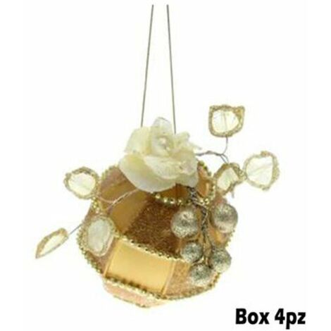 4 sfere decorate per albero natale - colore bronzo - decorazione addobbo natalizio