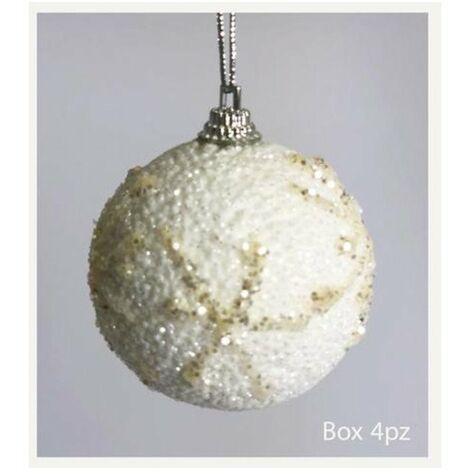 4 sfere palle di natale decorate Ø10 cm per albero di natale - colore bianco