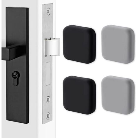 4 Silikon-Türgriffschoner, quadratische Wandschoner. Geräuschloser Wandschutz für Türgriffe, Türstopper (2x schwarz, 2x grau)