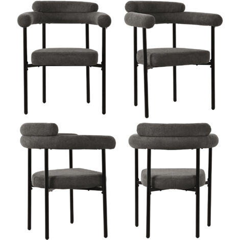 4 sillas de comedor, con asiento en forma de anillo, en tela de ante gris oscuro