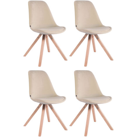 4 sillas de comedor de estilo escandinavo en terciopelo crema con patas cuadradas de madera CDS10191