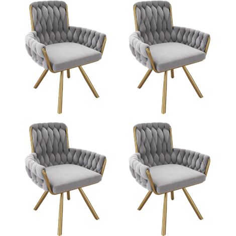 4 sillas de comedor de terciopelo gris, silla giratoria informal con cuatro patas metálicas, ideal para el hogar, la oficina, el salón y el dormitorio.