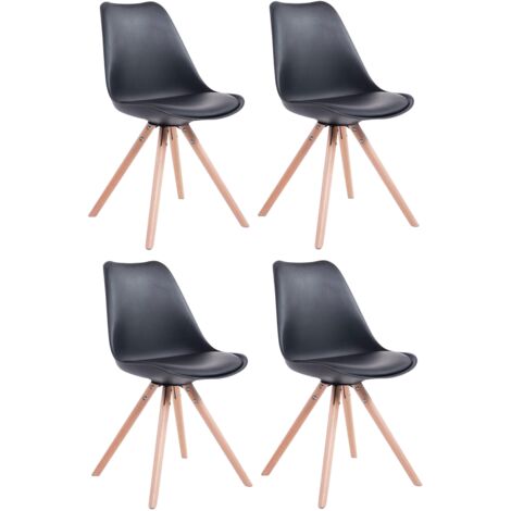 4 sillas de comedor estilo escandinavo en plástico sintético y negro con patas redondas de madera clara CDS10378
