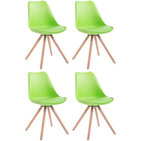 4 sillas de comedor estilo escandinavo en sintético verde y patas redondas de plástico en madera clara CDS10375