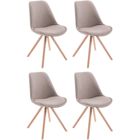 4 sillas de comedor estilo escandinavo en tela color topo, patas redondas en madera clara CDS10351