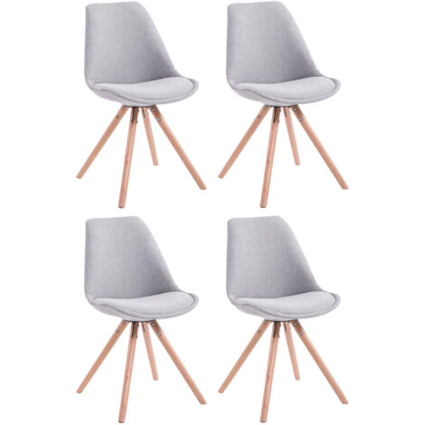 4 sillas de comedor estilo escandinavo en tela gris claro, patas redondas en madera clara CDS10349