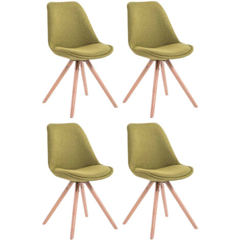 4 sillas de comedor estilo escandinavo en tela verde, patas redondas en madera clara CDS10350