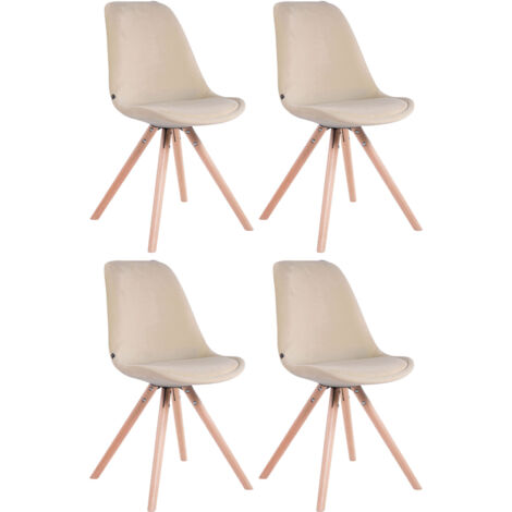 4 sillas de comedor estilo escandinavo en terciopelo crema, patas redondas en madera clara CDS10305
