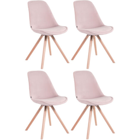 4 sillas de comedor estilo escandinavo en terciopelo rosa, patas redondas en madera clara CDS10308