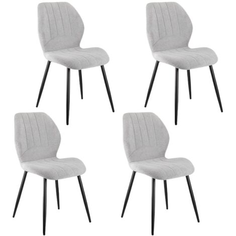 4 sillas de comedor modernas tapizadas con tela de lino y una robusta estructura de metal que soporta 120 kg, ideales para familias, invitados o cenas acogedoras.