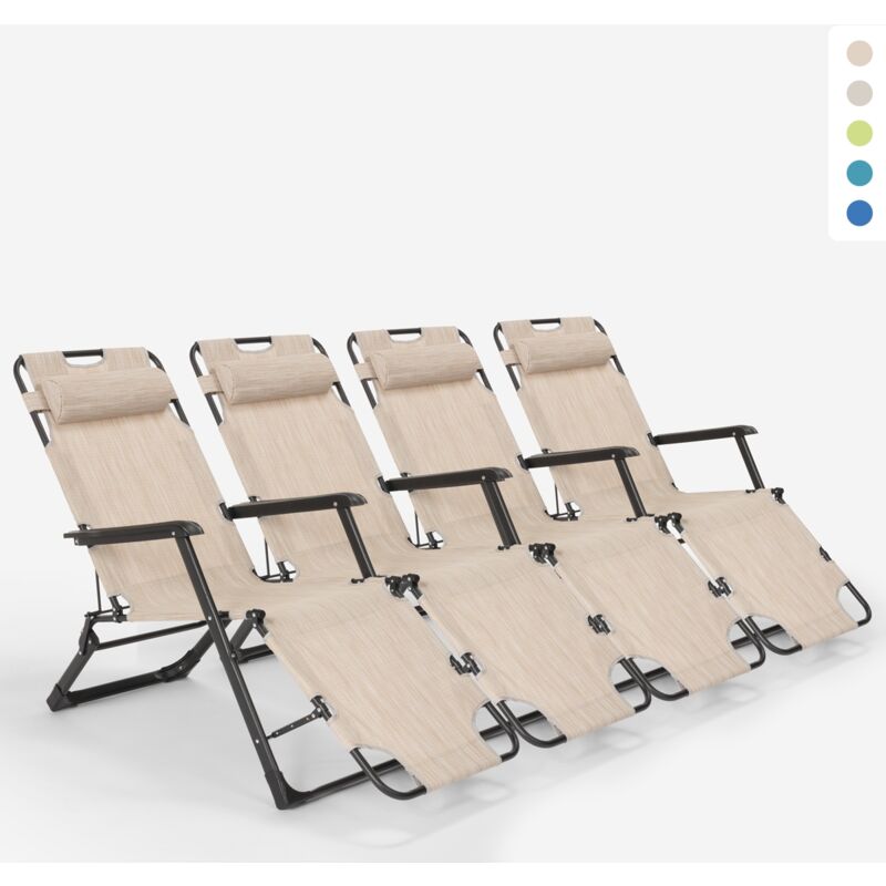 

4 sillas de playa tumbona hamaca plegables de jardín multiposición Zero Gravity | Beige