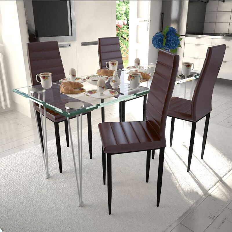 

BHD - 4 sillas marrones comedor Slim Line mesa de vidrio transparente