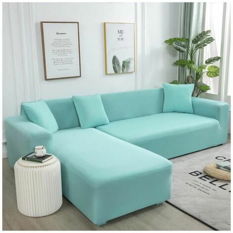 4-Sitzer (235-300 cm), einfarbiger Wohnzimmer-Ecksofabezug für L-Form, FUIENKO Blau