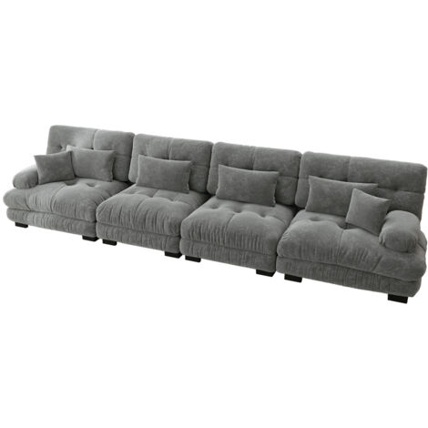4-Sitzer Modulares Ecksofa mit Tiefensitz, Chenille Schlafsofa Komfortabel Gepolstert für Wohnzimmer, Apartment, Studio, Büro, Chenille Grau