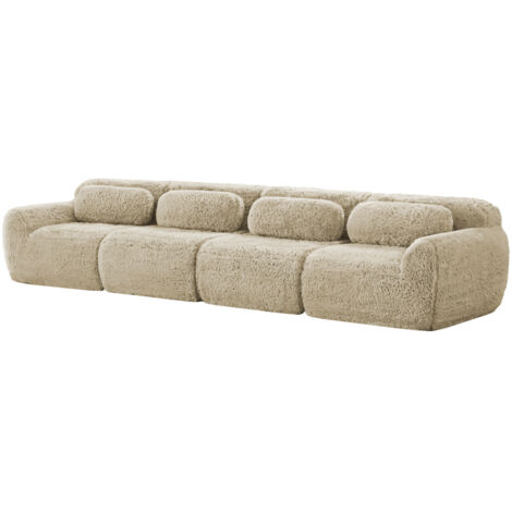 4-Sitzer Sofa, Premium-Plüschstoff, Mehrfachkombination, rutschfester Boden, mit Kissen. Ergonomische Unterstützung, hochelastischer Schaumstoff, geeignet für Wohnzimmer, Schlafzimmer,Hellkhaki