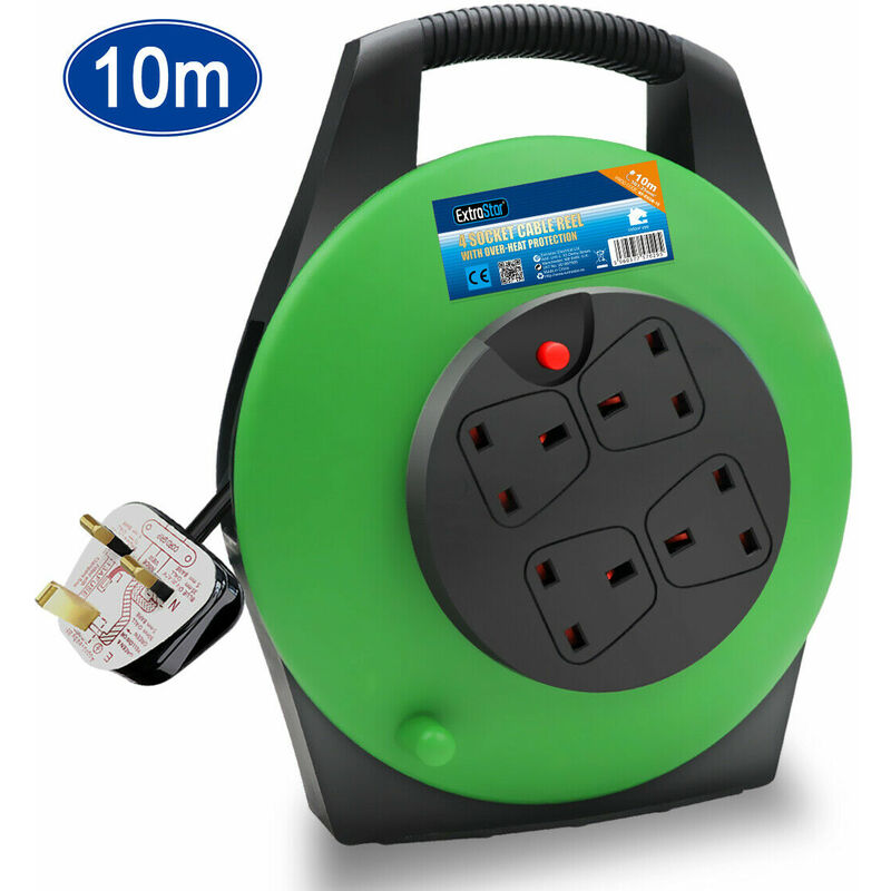 Extrastar Uk - 4 Sockets Cable Reel with Cable 3G1.25, 10M, Over-Heat Protection
